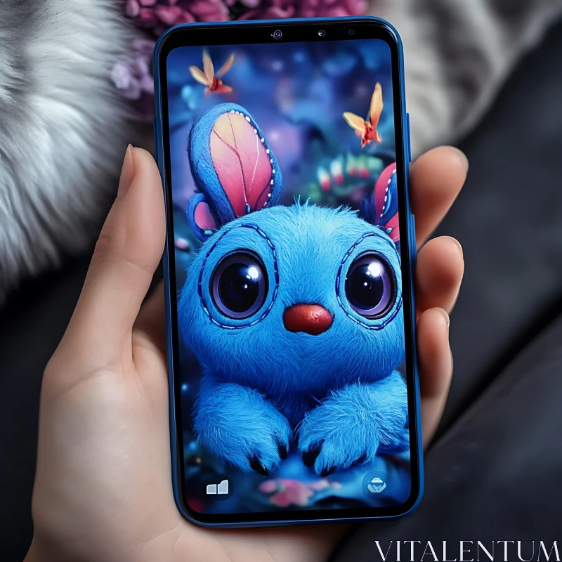 Blue Cartoon Character with Butterflies AI Image