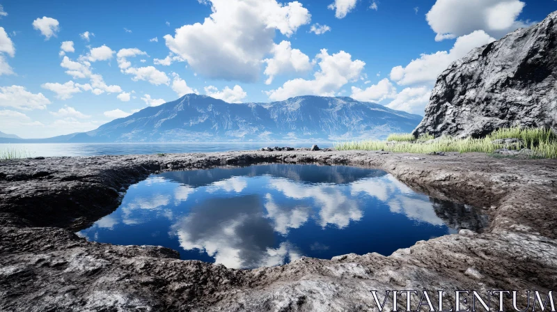 AI ART Tranquil Mountain Scene with Clear Pond