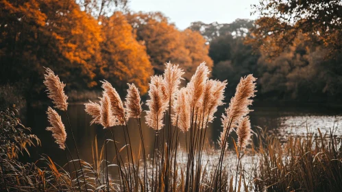 Golden Reeds by Autumn Lake