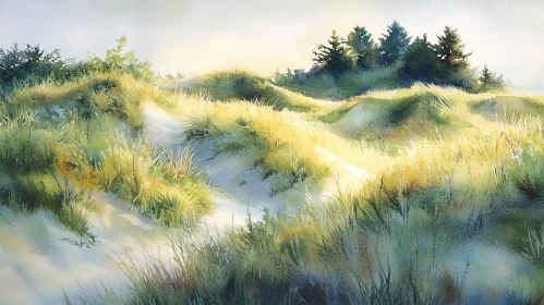 Sunlit Grass on Rolling Sand Dunes