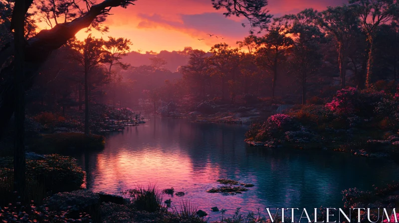 AI ART Tranquil River at Sunset