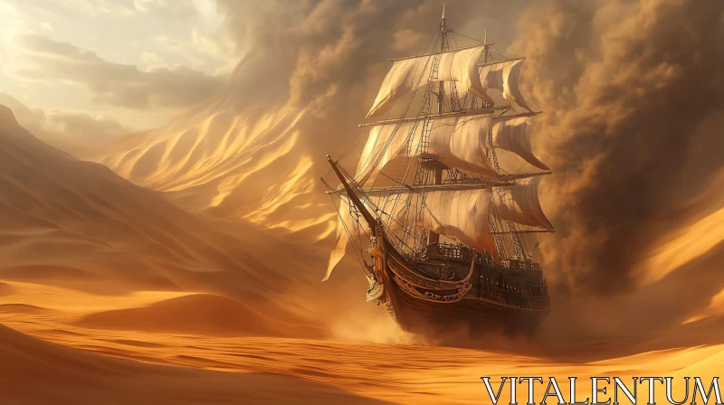 Sailing Ship in a Sandstorm Desert Fantasy AI Image