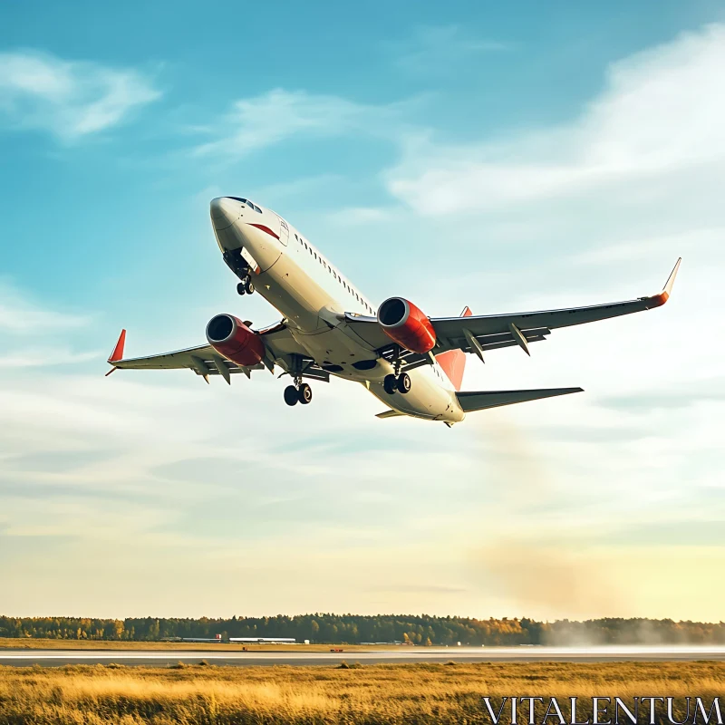 Airplane Takeoff on Sunny Day AI Image