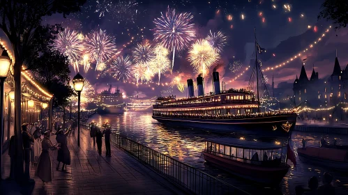 Spectacular Fireworks Display Over River Festival