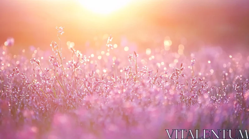 Morning Sunlight on Dewy Flowers in a Field AI Image