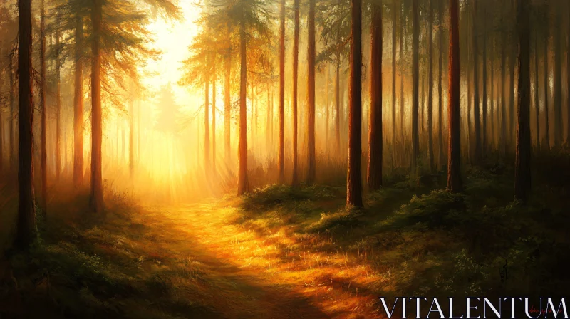 Tranquil Forest with Sunlight AI Image