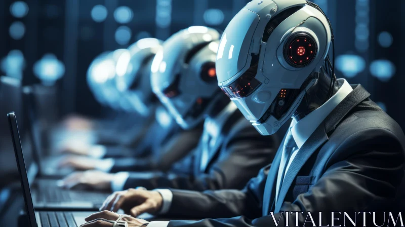 Futuristic Businessmen Robots in Grey Academia Style AI Image