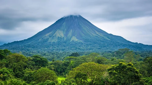 Mountain and Lush Forest Under Cloudy Sky