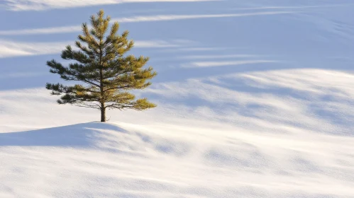 Lone Pine Tree in White Winter Wonderland