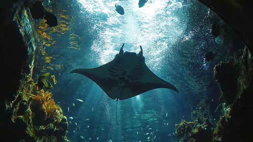 Graceful Manta Ray in Underwater Scene