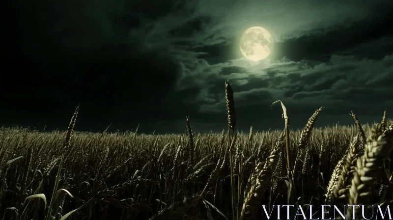 Moonlit Wheat Field with Clouds AI Image