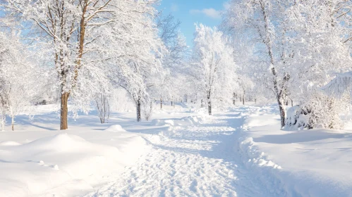 Snowy Pathway Through Winter Wonderland