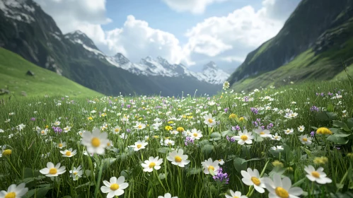 Scenic Alpine Landscape with Blooming Wildflowers