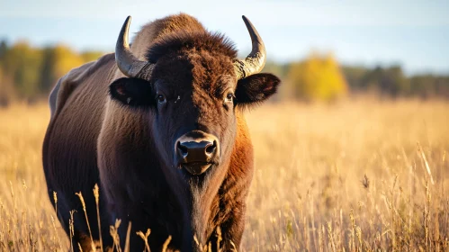 Bison in Sunlit Grassland