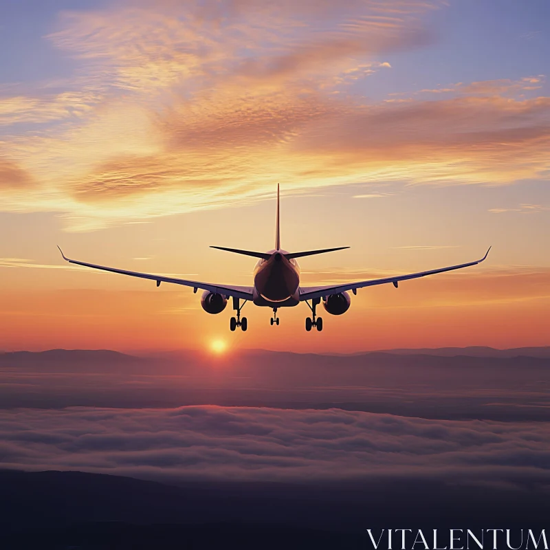 Airplane Silhouette at Sunset AI Image