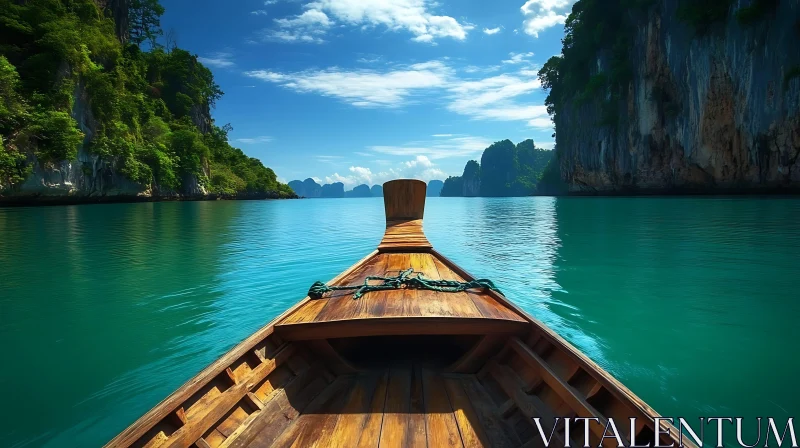 Serene Sea Voyage Amidst Towering Cliffs and Clear Waters AI Image