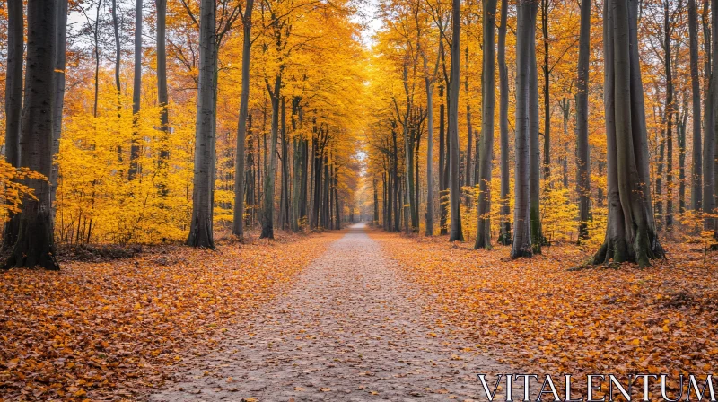 Autumn Pathway Through a Forest AI Image