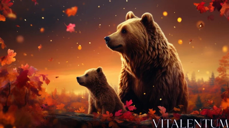 Bear Family in Autumn Leaves - Spatial Concept Art AI Image