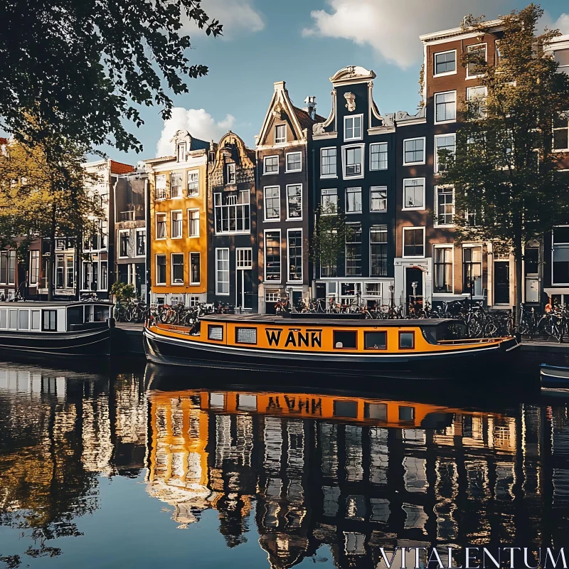 Amsterdam Cityscape with Reflections in Canal AI Image