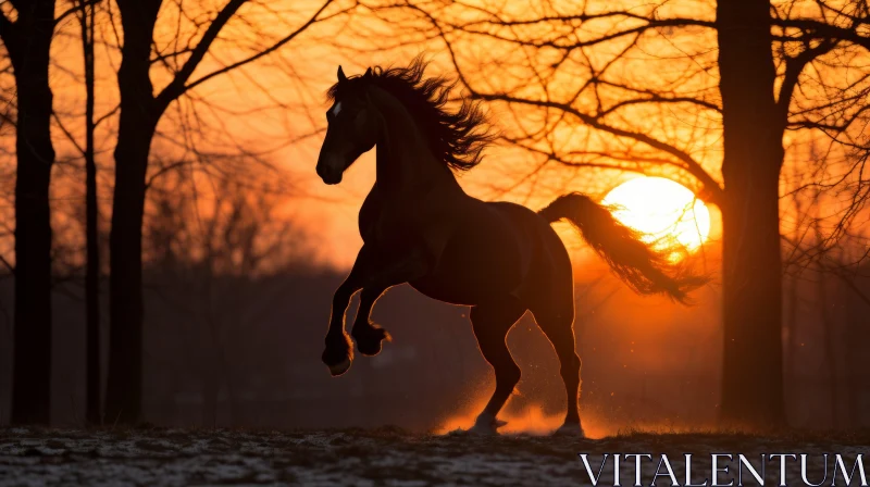 Mythological Inspired Black Horse Running in the Sun - Night Photography AI Image