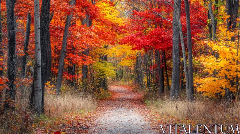 Autumn Path Through a Colorful Forest AI Image