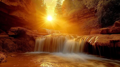 Golden Sunset Waterfall