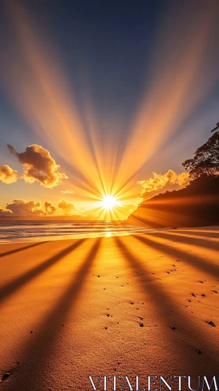 Golden Sunlight Over Beach Horizon AI Image