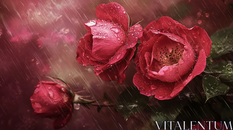 Raindrops on Red Roses AI Image