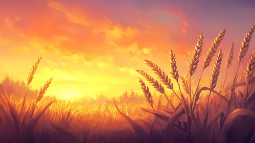 Golden Wheat Field During Sunset