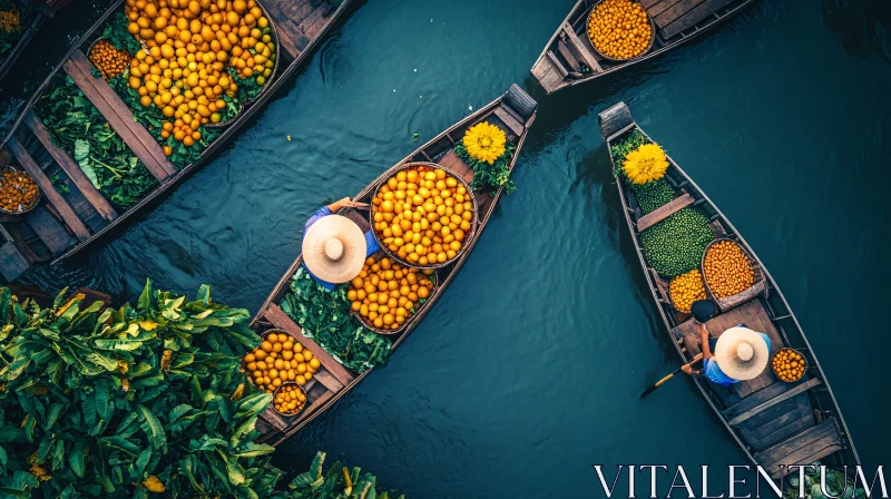 AI ART Floating Market Scene with Fresh Fruits and Vendors