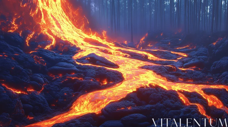 AI ART Lava River Amidst a Charred Forest