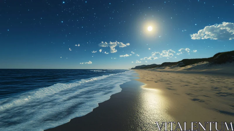 Serene Beach Under Moonlight AI Image