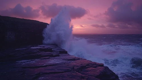 Sunset Waves Against Cliff