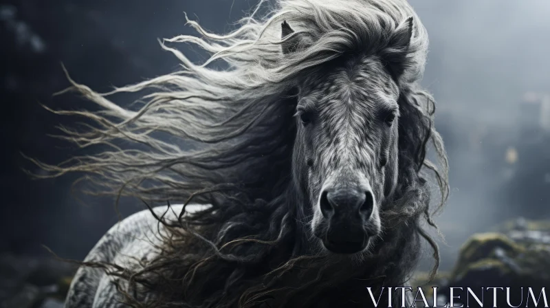 Mystical Horse in Motion - Captivating Grayscale Fantasy Artwork AI Image