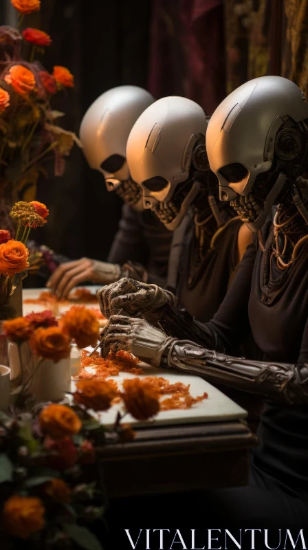 Skeletons Preparing Food in a Futuristic Style AI Image