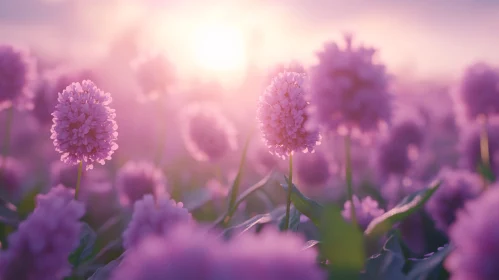 Tranquil Sunset Over Purple Flowers