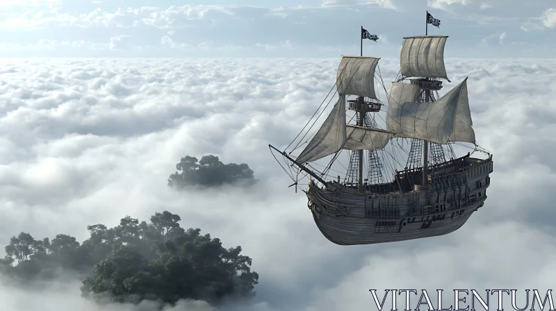 Fantasy Scene of a Pirate Ship in the Sky AI Image