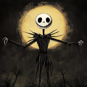 Eerie Skeletal Character in Moonlit Night