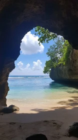 Hidden Beach Framed by a Cave Entrance