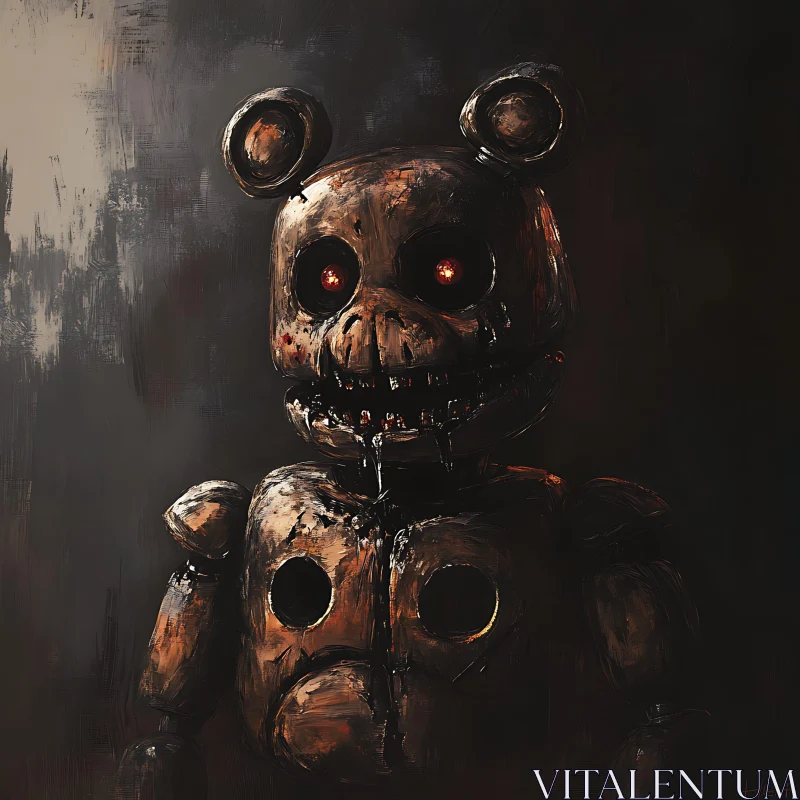 Creepy Decayed Robot in Dark Background AI Image