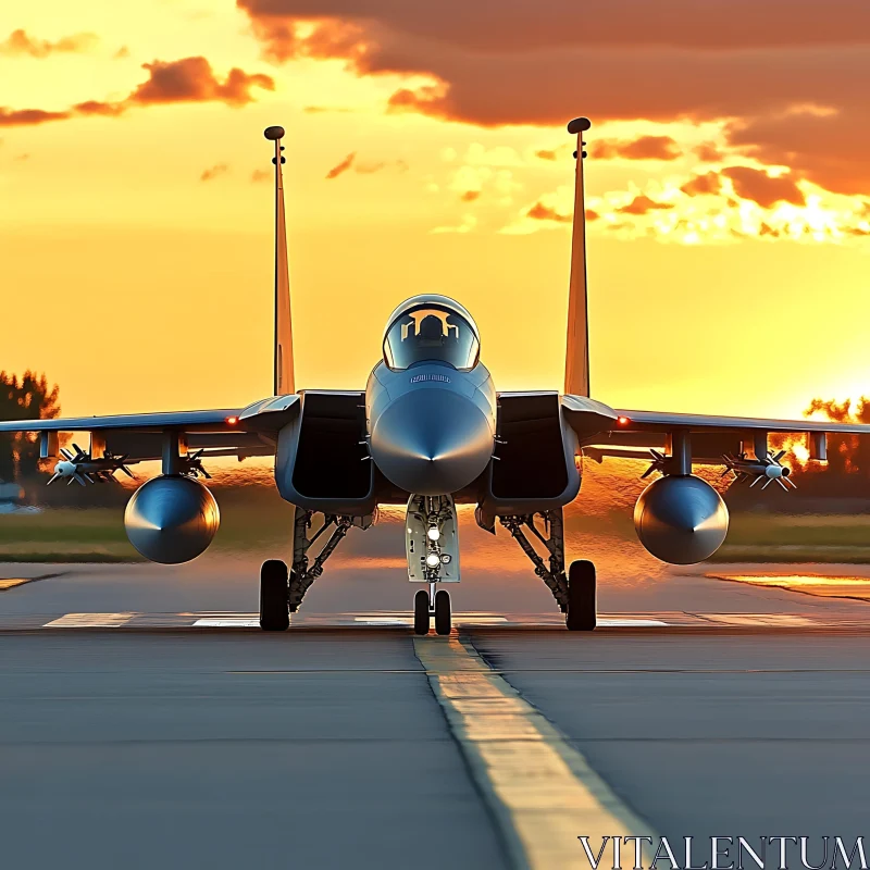 Sunset over Fighter Jet Ready for Takeoff AI Image