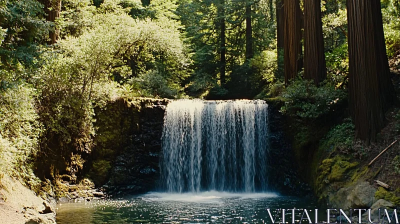 Tranquil Cascades Amidst Verdant Woods AI Image