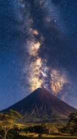 Milky Way and Volcano Landscape at Night