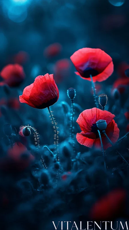 AI ART Ethereal Red Poppies Blooming