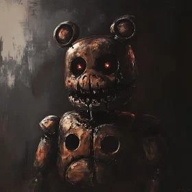 Creepy Decayed Robot in Dark Background