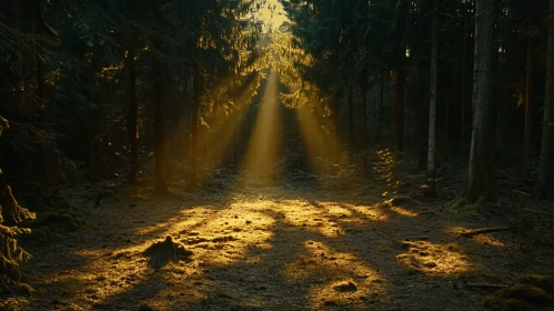 Golden Sunbeams in a Lush Forest