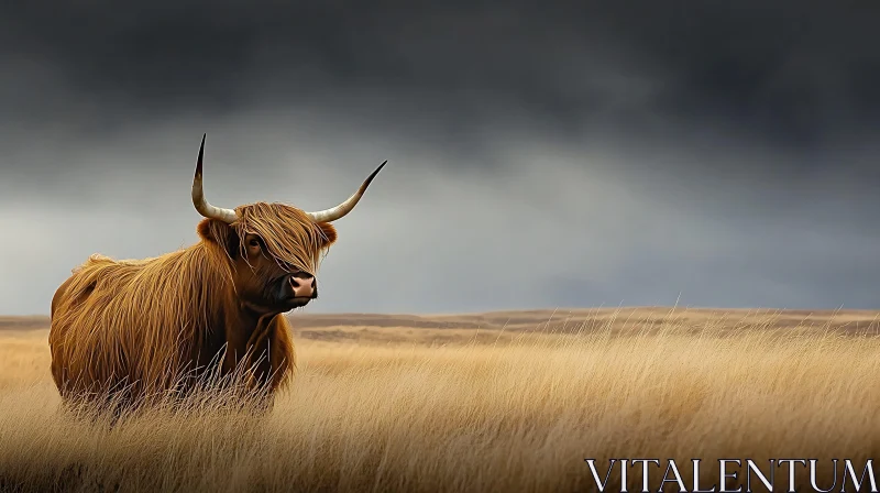 Bull in Wild Grasslands AI Image