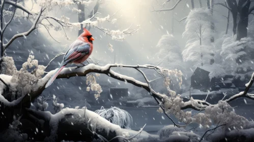 Realistic Fantasy Artwork - Cardinal in Snowy Forest