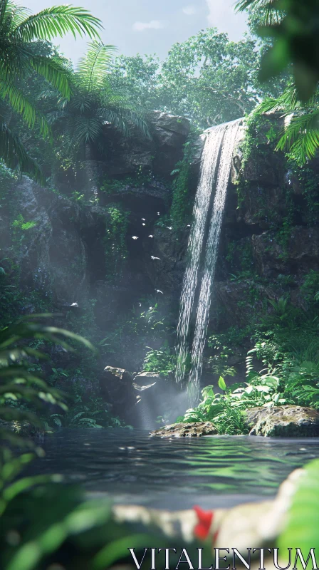 AI ART Tropical Forest Waterfall