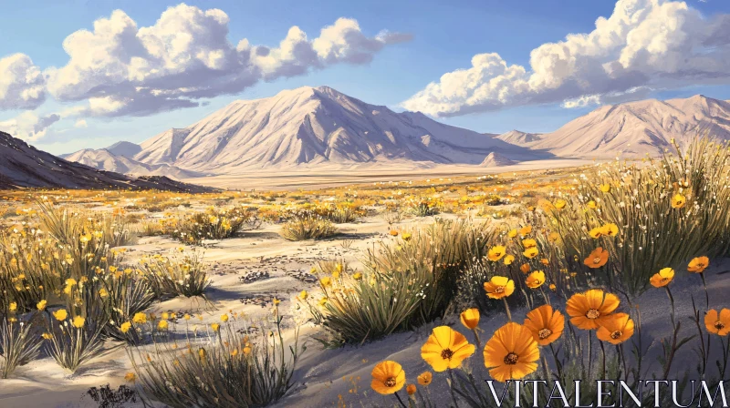 AI ART Desert Oasis: Mountains and Wildflowers